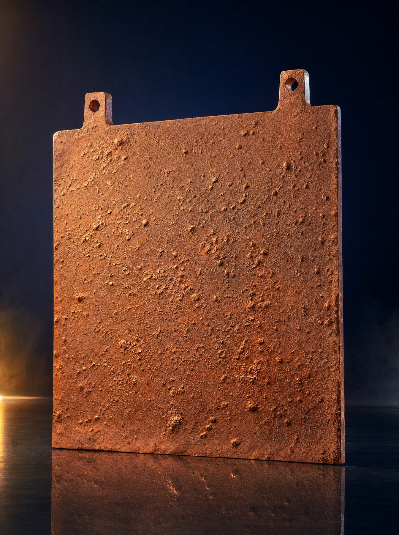 Single Grade A copper cathode plate with cast lugs, 99.9%+ Cu